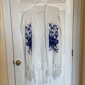 Beautiful light kimono with blue embroidery